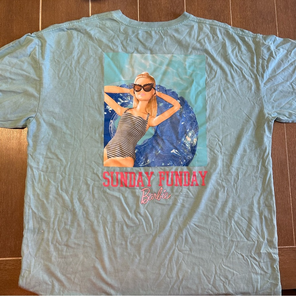 Mattel Barbie Sunday Funday Blue T-Shirt with Pink Text